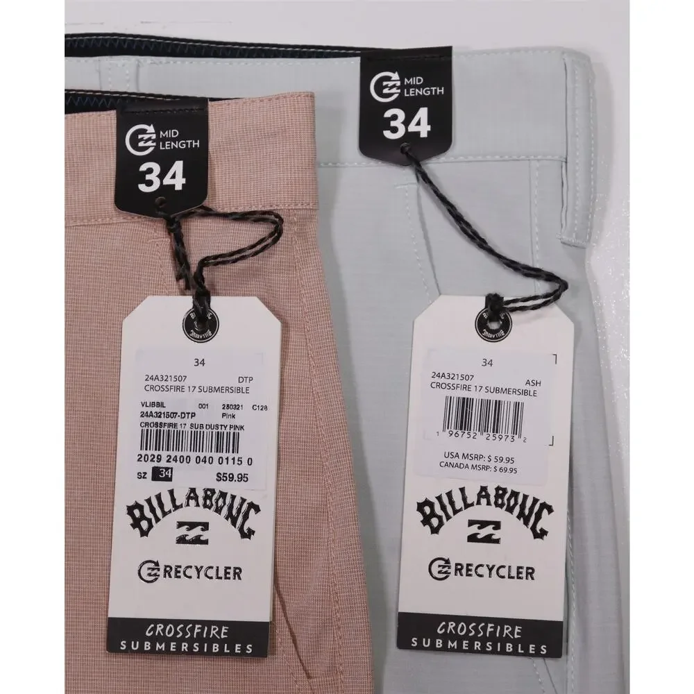Lot of 2 - Billabong Crossfire Submersible Flat Front Chino Shorts 34 NWT